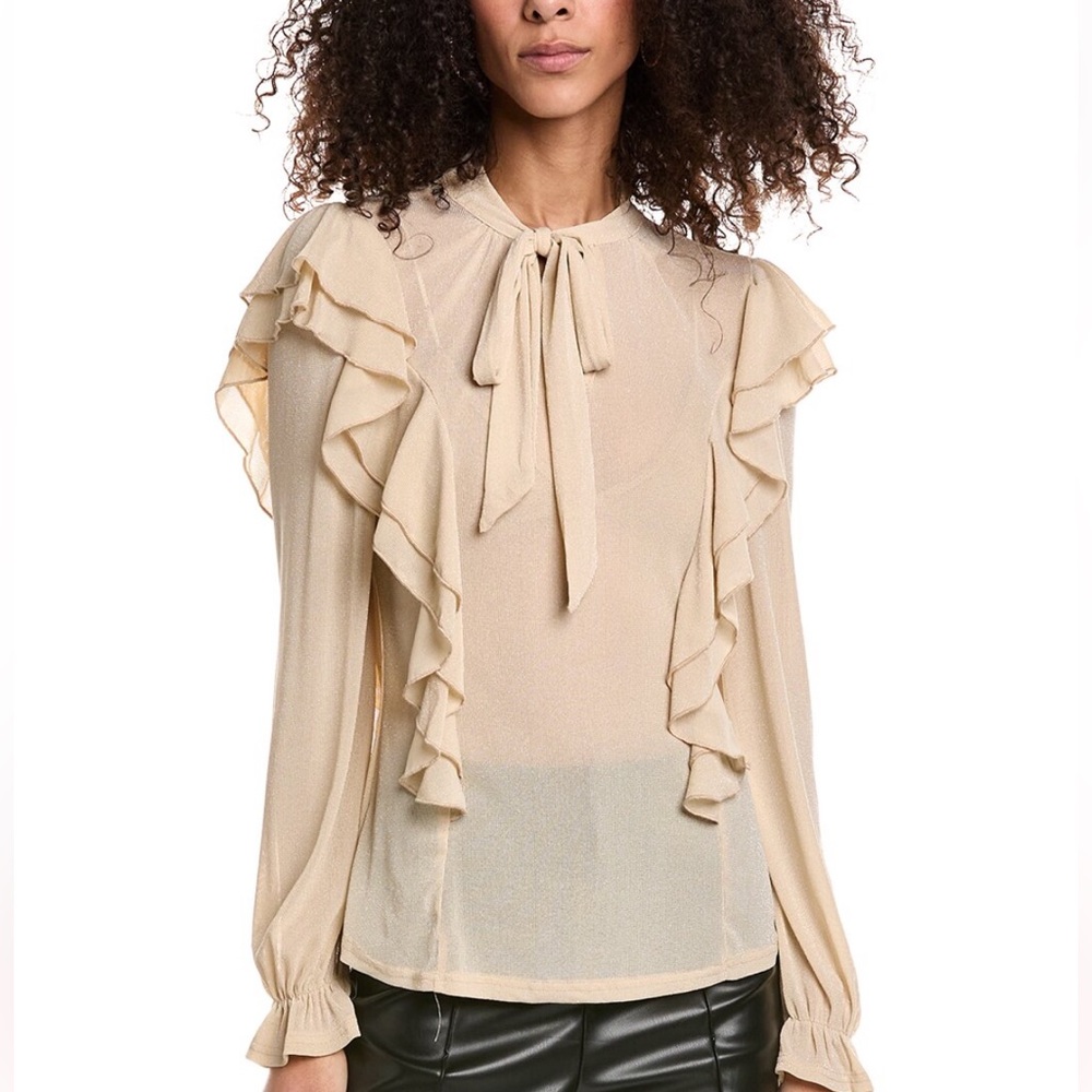 Luxe Always Blouse in Beige, Size Small, NWT